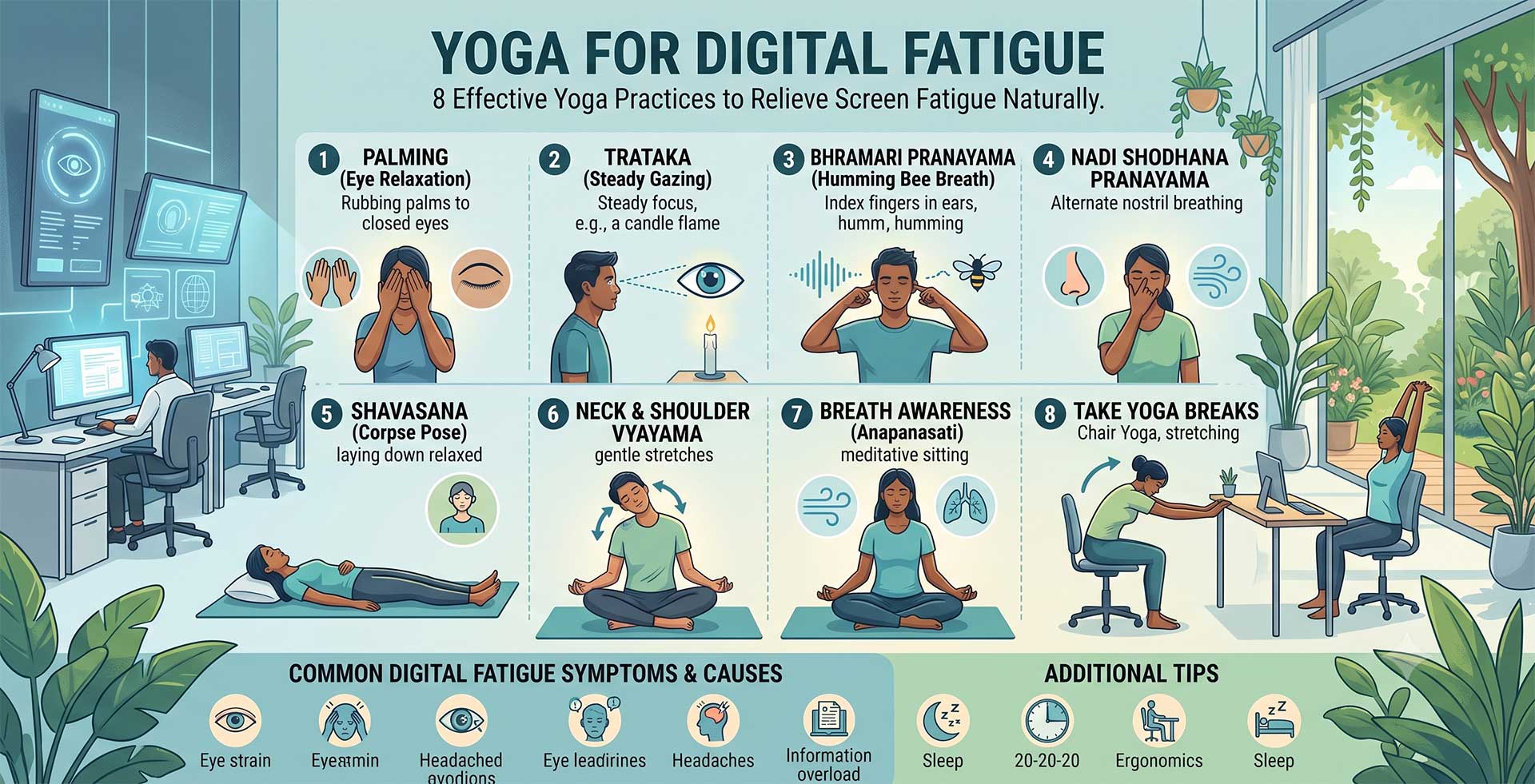 Yoga for Digital Fatigue: 8 Effective Yoga Practices to Relieve Screen Fatigue Naturally